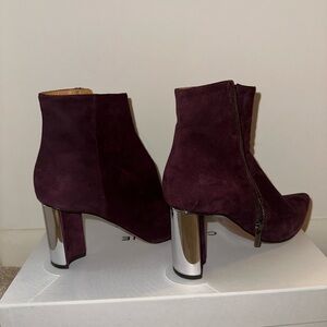 Robert Clergerie Dark Purple Ankle Boots with Silver Heels